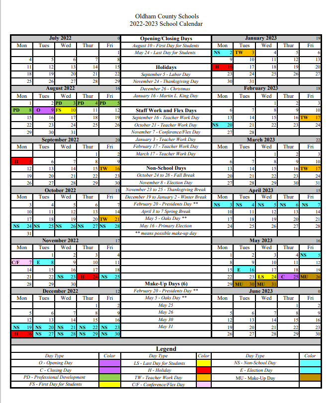 Oldham County Education Calendar 2022 23