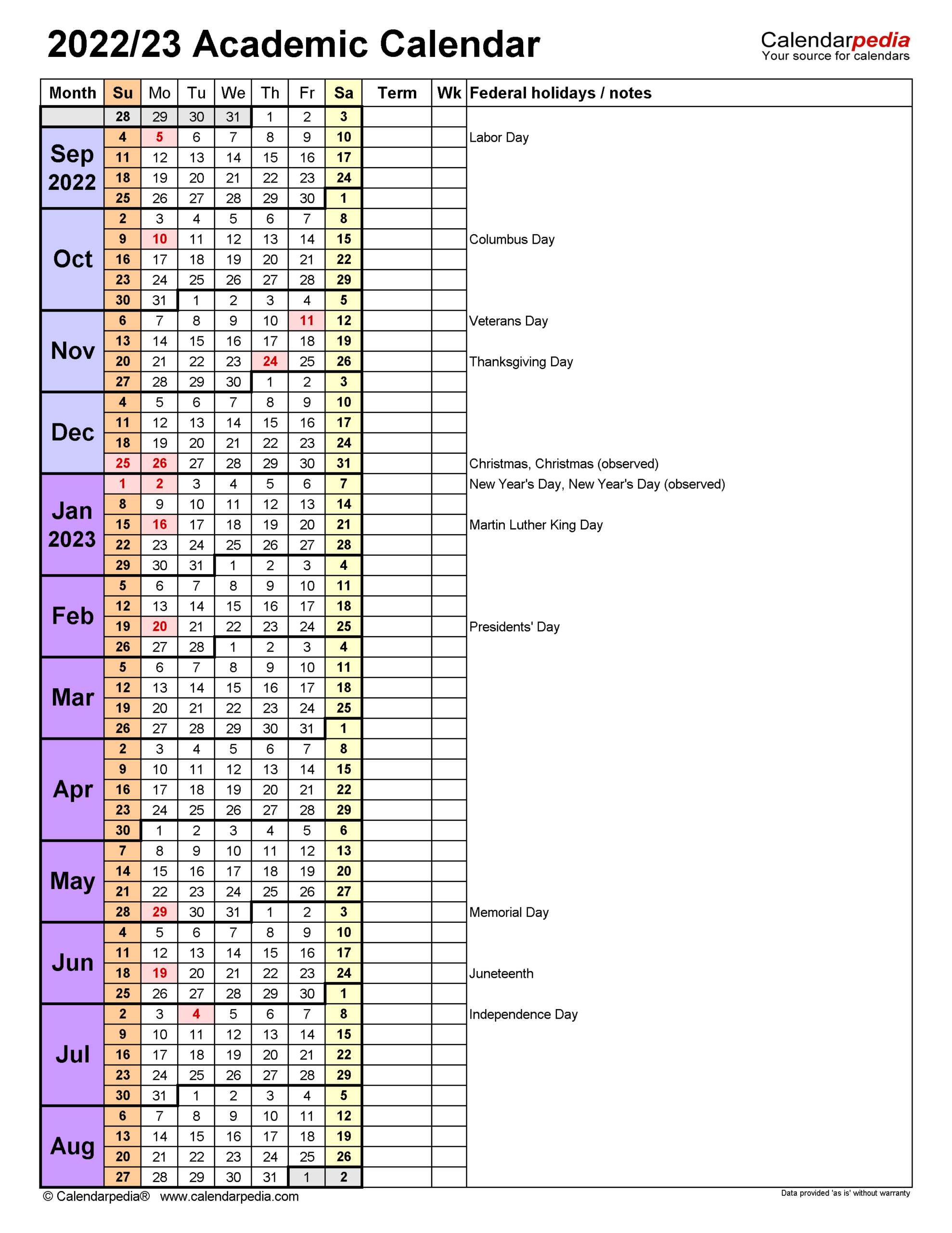 2023 Orange County Calendar