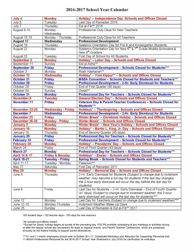 Calendar Pgcps