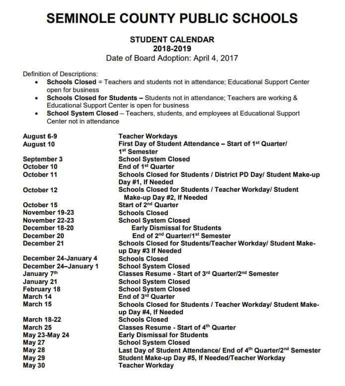 Seminole County School Calendar With Holidays Download Https www 