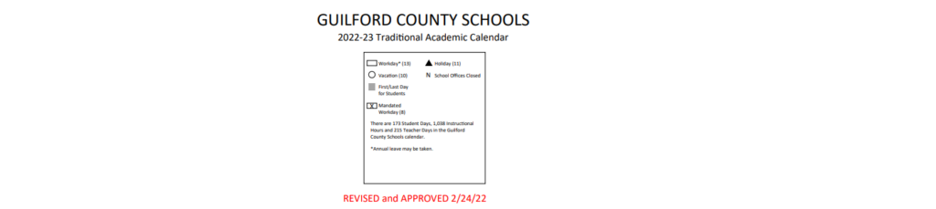 Southeast Guilford Middle School District Instructional Calendar 