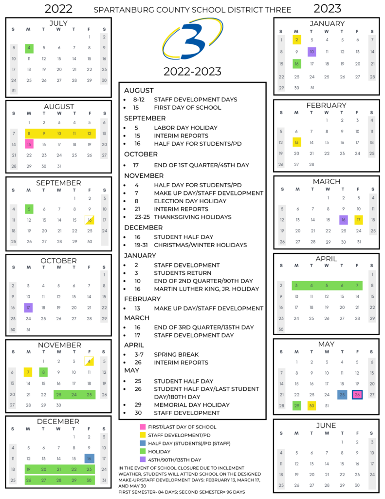 Spartanburg County School District 3 Calendar 2022 And 2023 