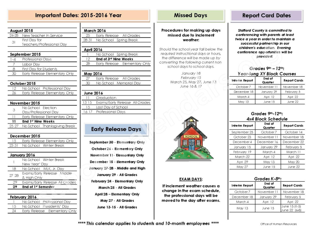 Stafford County Public Schools Calendars Stafford VA