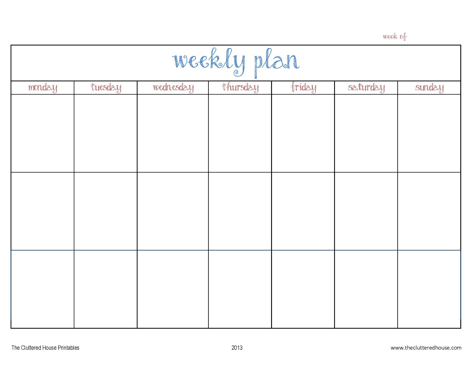 The Cluttered House Weekly Planner Printable
