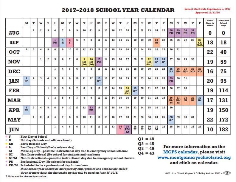 The Current MCPS Sets 2017 2018 School Calendar To Follow Hogan s 
