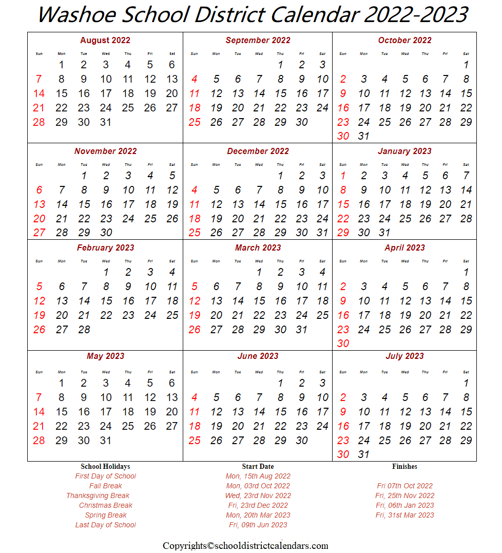 Washoe County Balanced Calendar 202323