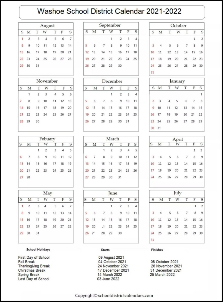 Washoe School District 2022 2023 Calendar With Holidays