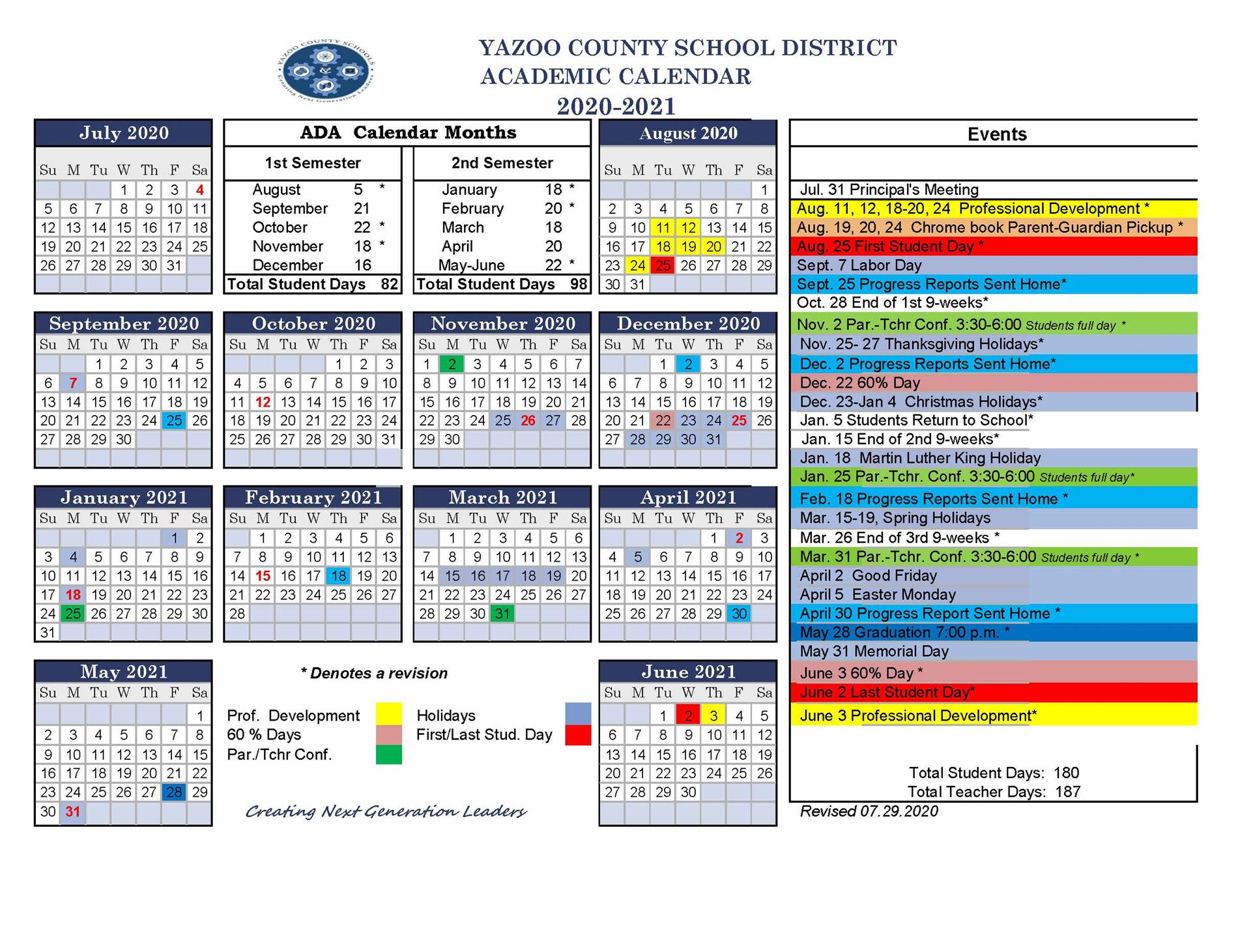 Yazoo County School District Calendar 2020 And 2021 PublicHolidays us